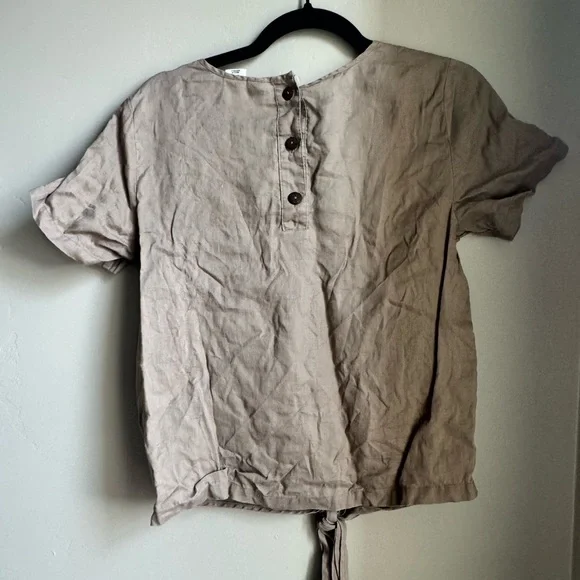 Artisan NY 100% Linen Tie Front Top Neutral Taupe Minimalist Coastal Chic S - Picture 4 of 4